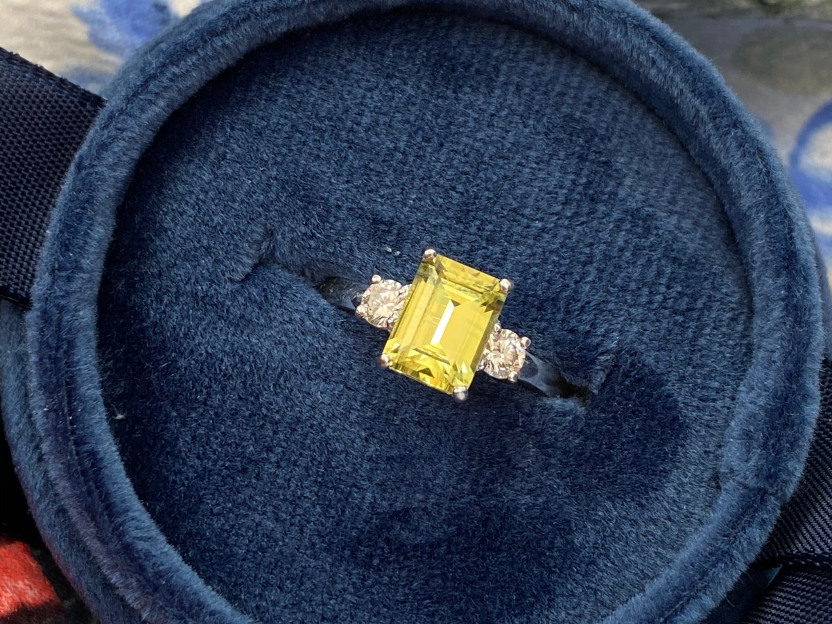 Emerald Cut Yellow Sapphire and Diamond Ring