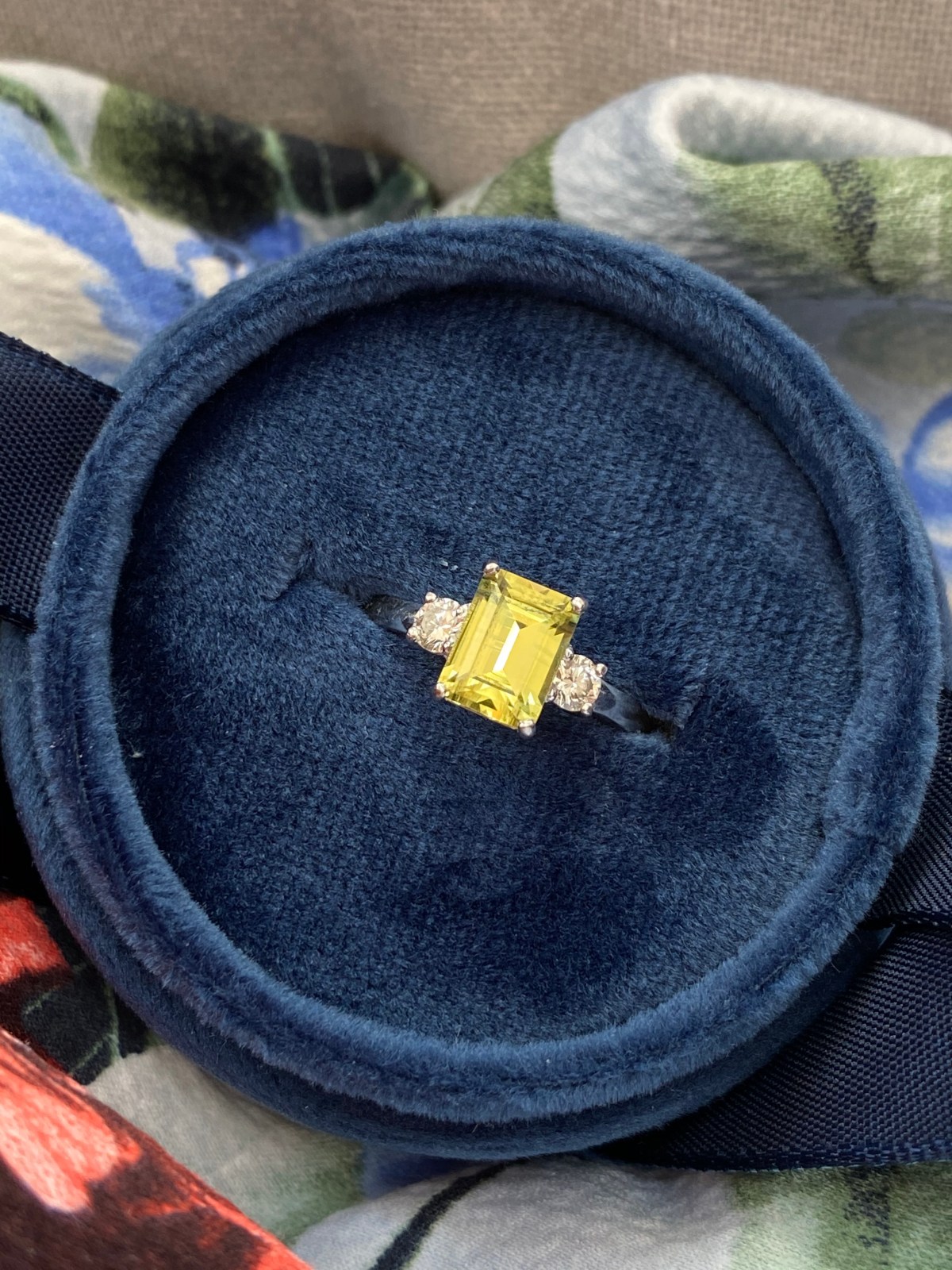 Emerald Cut Yellow Sapphire and Diamond Ring